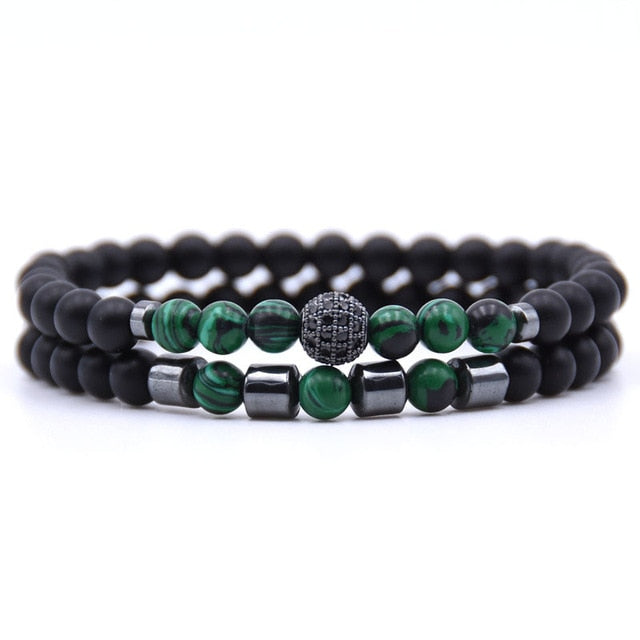 6mm Natural stone beads Bracelet 2pcs/set CZ Ball Beaded bracciali femme Friends Bracelets For Women Men Jewelry mens bileklik daiiibabyyy