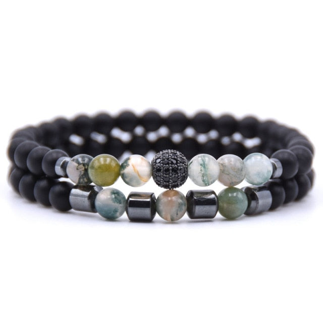 6mm Natural stone beads Bracelet 2pcs/set CZ Ball Beaded bracciali femme Friends Bracelets For Women Men Jewelry mens bileklik daiiibabyyy