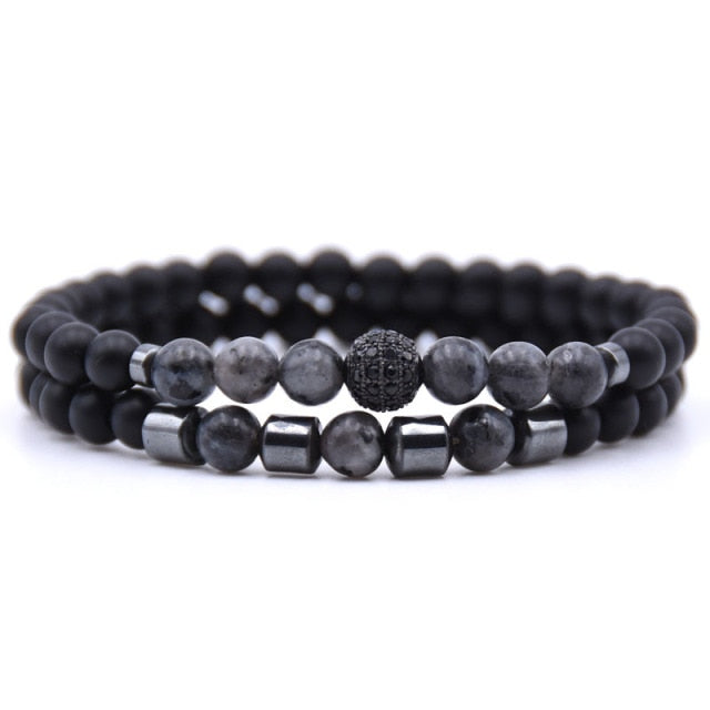 6mm Natural stone beads Bracelet 2pcs/set CZ Ball Beaded bracciali femme Friends Bracelets For Women Men Jewelry mens bileklik daiiibabyyy
