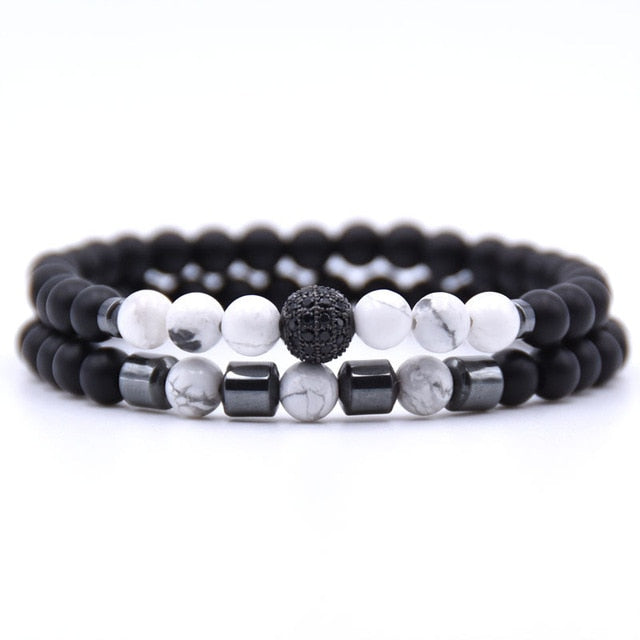 6mm Natural stone beads Bracelet 2pcs/set CZ Ball Beaded bracciali femme Friends Bracelets For Women Men Jewelry mens bileklik daiiibabyyy