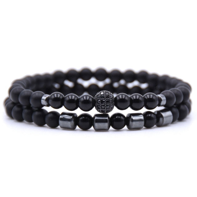 6mm Natural stone beads Bracelet 2pcs/set CZ Ball Beaded bracciali femme Friends Bracelets For Women Men Jewelry mens bileklik daiiibabyyy