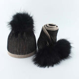 Baby Winter Hat For Girls Boys Real Fur Pompom Kids Hat and Scarf Set Striped Knitted Beanies Skullies daiiibabyyy