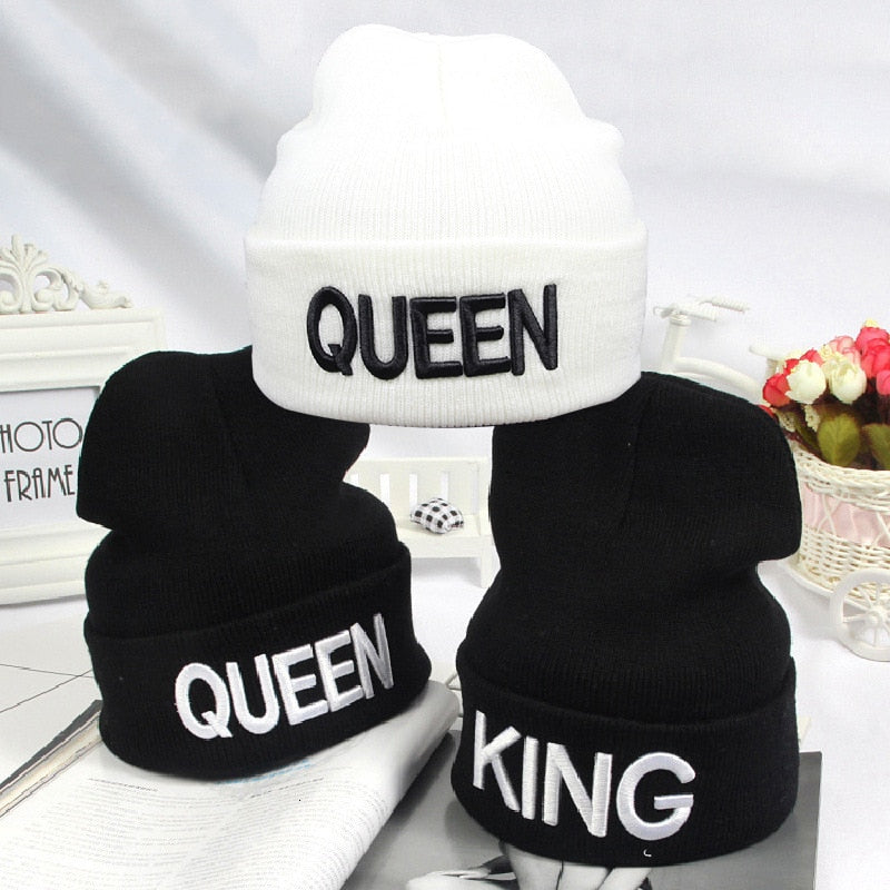 Beanies KING QUEEN Letter Embroidery Warm Hat Knitted Cap Hip Hop Men Women Lovers Street Dance Bonnet Skullies Black White daiiibabyyy
