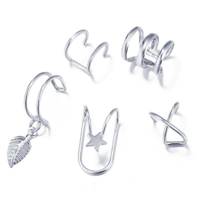 7pcs Fashion Gold Star Leaves Non-Piercing Ear Clip Earrings For Women Simple Fake Cartilage Ear Cuff Jewelry Clip Accessories daiiibabyyy