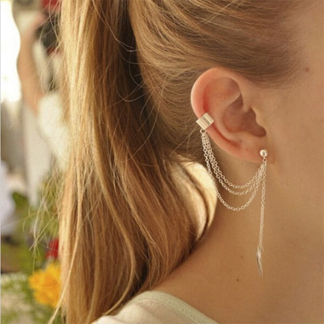 7pcs Fashion Gold Star Leaves Non-Piercing Ear Clip Earrings For Women Simple Fake Cartilage Ear Cuff Jewelry Clip Accessories daiiibabyyy