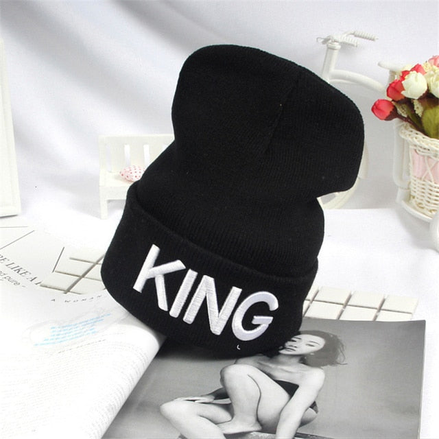 Beanies KING QUEEN Letter Embroidery Warm Hat Knitted Cap Hip Hop Men Women Lovers Street Dance Bonnet Skullies Black White daiiibabyyy