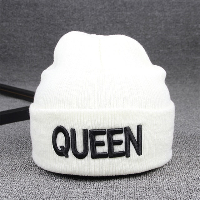 Beanies KING QUEEN Letter Embroidery Warm Hat Knitted Cap Hip Hop Men Women Lovers Street Dance Bonnet Skullies Black White daiiibabyyy