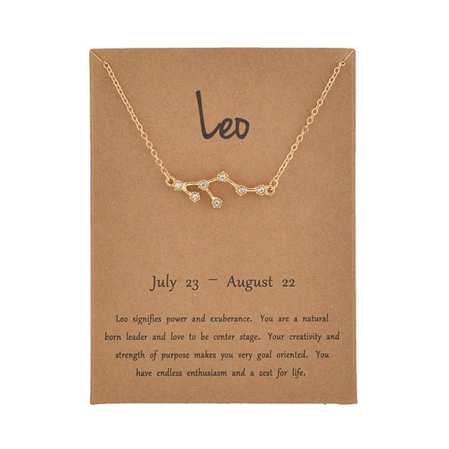 Cardboard Star Zodiac Sign 12 Constellation Necklaces Crystal Charm Gold Chain Choker Necklaces for Women Birthday Jewelry Gift daiiibabyyy