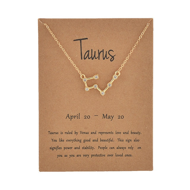 Cardboard Star Zodiac Sign 12 Constellation Necklaces Crystal Charm Gold Chain Choker Necklaces for Women Birthday Jewelry Gift daiiibabyyy