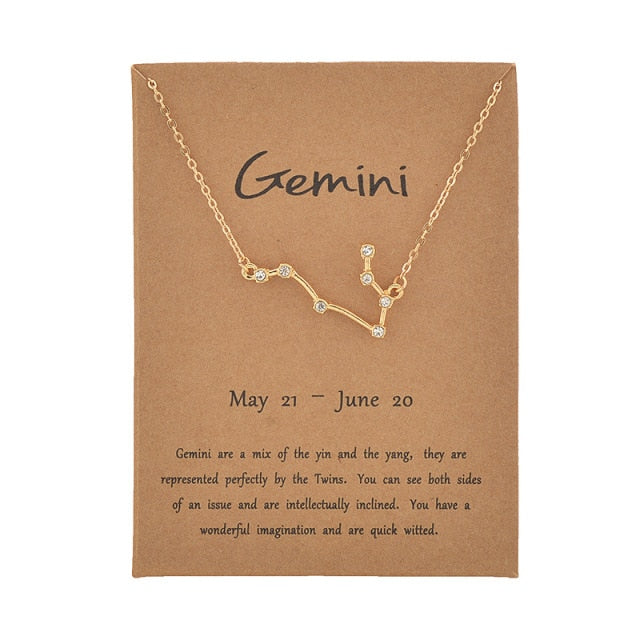 Cardboard Star Zodiac Sign 12 Constellation Necklaces Crystal Charm Gold Chain Choker Necklaces for Women Birthday Jewelry Gift daiiibabyyy
