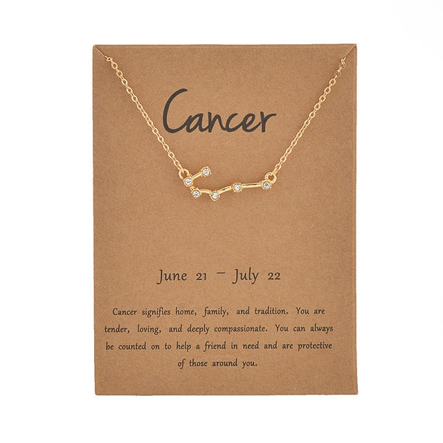Cardboard Star Zodiac Sign 12 Constellation Necklaces Crystal Charm Gold Chain Choker Necklaces for Women Birthday Jewelry Gift daiiibabyyy
