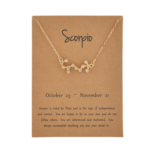 Cardboard Star Zodiac Sign 12 Constellation Necklaces Crystal Charm Gold Chain Choker Necklaces for Women Birthday Jewelry Gift daiiibabyyy