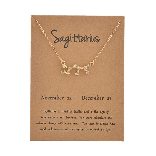 Cardboard Star Zodiac Sign 12 Constellation Necklaces Crystal Charm Gold Chain Choker Necklaces for Women Birthday Jewelry Gift daiiibabyyy