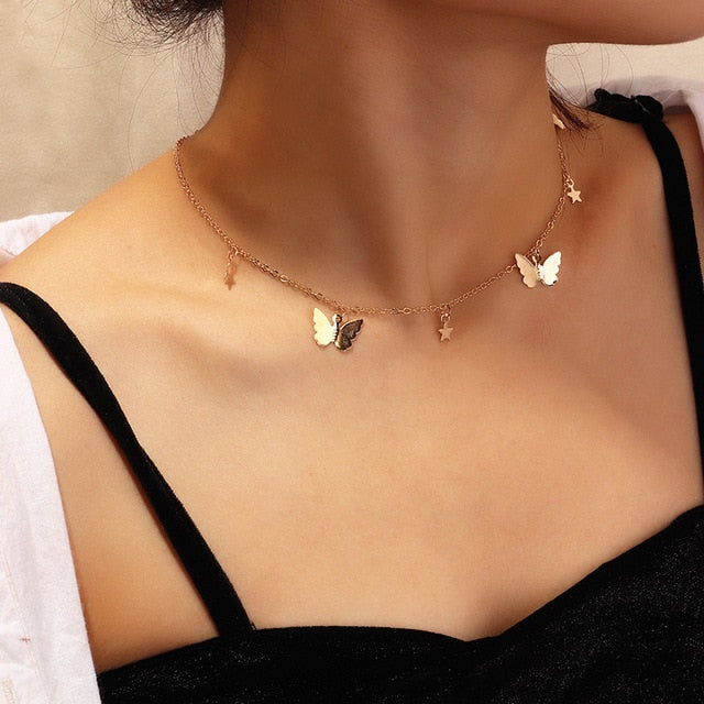 Bohemian Cute Butterfly Choker Necklace For Women Gold Silver Color Clavicle Chain  Fashion Female Chic Chocker Jewelry daiiibabyyy