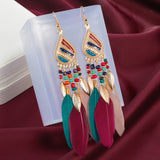 ZOSHI Bohemian Tassel Earrings for Women Dangle Long Earrings Feather Boho Drop Earrings Seed Beads Vintage Jewelry Brincos