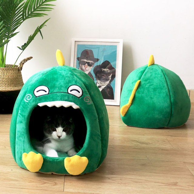 Cartoon Cat Bed House Winter Warm Fleece Washable Soft Dog Nest Cat Cave Tent For Sleeping Waterproof Pets Sleep Bags Supplies daiiibabyyy