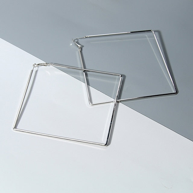 BLIJERY Trendy Oversize Geometric Big Hoop Earrings For Women Basketball Brincos Exaggerated Large Square Earrings Punk Jewelry daiiibabyyy