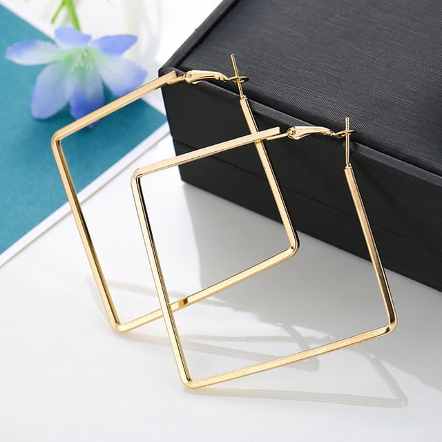 BLIJERY Trendy Oversize Geometric Big Hoop Earrings For Women Basketball Brincos Exaggerated Large Square Earrings Punk Jewelry daiiibabyyy