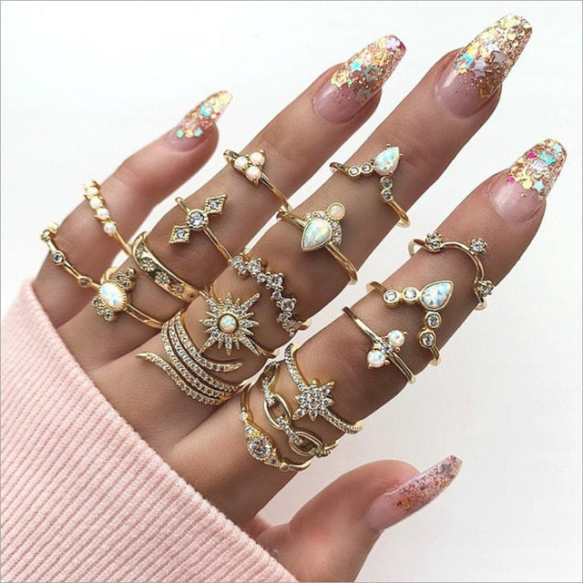 Bohemia Simple Design Geometric Finger Ring Sets For Women Snake Eye Stone Knuckle Rings Girls Fashion Jewelry daiiibabyyy