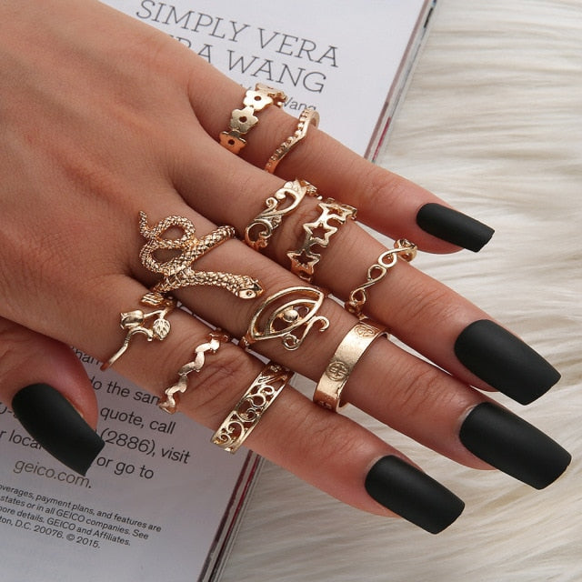 Bohemia Simple Design Geometric Finger Ring Sets For Women Snake Eye Stone Knuckle Rings Girls Fashion Jewelry daiiibabyyy
