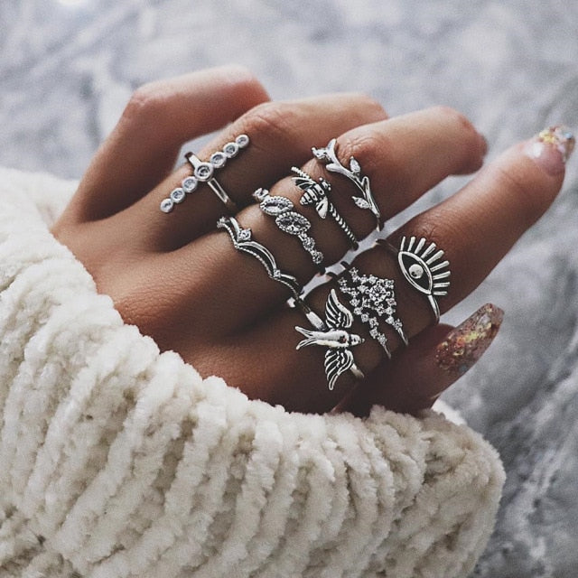 Bohemia Simple Design Geometric Finger Ring Sets For Women Snake Eye Stone Knuckle Rings Girls Fashion Jewelry daiiibabyyy