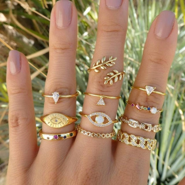 Bohemia Simple Design Geometric Finger Ring Sets For Women Snake Eye Stone Knuckle Rings Girls Fashion Jewelry daiiibabyyy