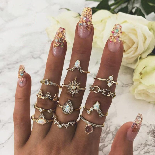 Bohemia Simple Design Geometric Finger Ring Sets For Women Snake Eye Stone Knuckle Rings Girls Fashion Jewelry daiiibabyyy