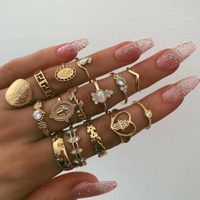 Bohemia Simple Design Geometric Finger Ring Sets For Women Snake Eye Stone Knuckle Rings Girls Fashion Jewelry daiiibabyyy