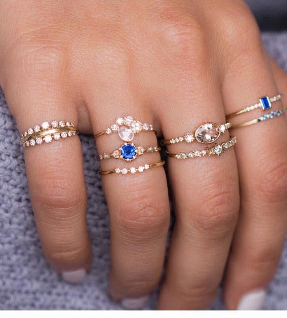 Bohemia Simple Design Geometric Finger Ring Sets For Women Snake Eye Stone Knuckle Rings Girls Fashion Jewelry daiiibabyyy