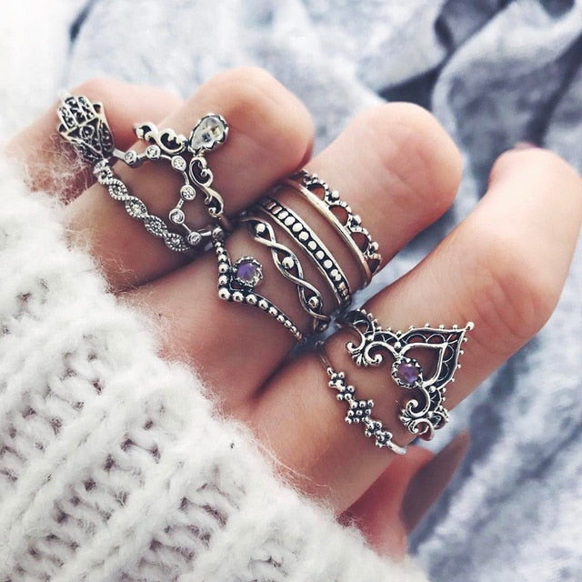 Bohemia Simple Design Geometric Finger Ring Sets For Women Snake Eye Stone Knuckle Rings Girls Fashion Jewelry daiiibabyyy