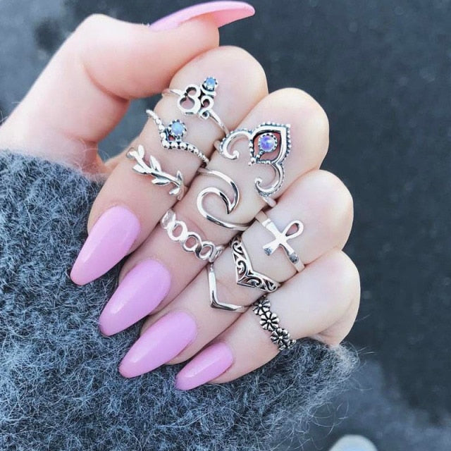 Bohemia Simple Design Geometric Finger Ring Sets For Women Snake Eye Stone Knuckle Rings Girls Fashion Jewelry daiiibabyyy