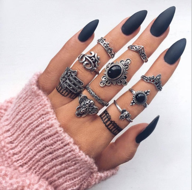 Bohemia Simple Design Geometric Finger Ring Sets For Women Snake Eye Stone Knuckle Rings Girls Fashion Jewelry daiiibabyyy