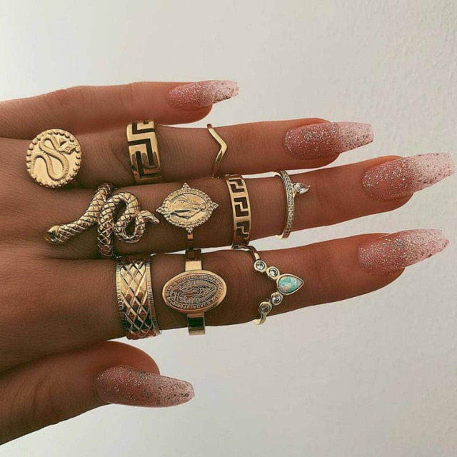 Bohemia Simple Design Geometric Finger Ring Sets For Women Snake Eye Stone Knuckle Rings Girls Fashion Jewelry daiiibabyyy