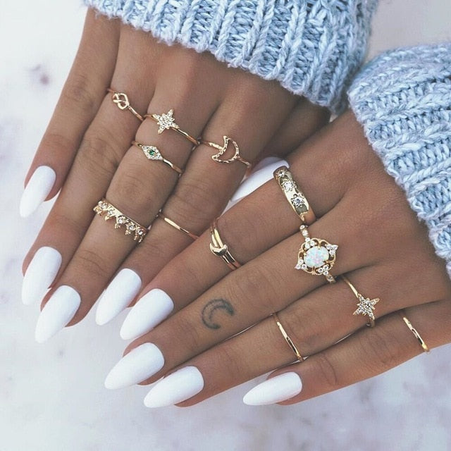 Bohemia Simple Design Geometric Finger Ring Sets For Women Snake Eye Stone Knuckle Rings Girls Fashion Jewelry daiiibabyyy