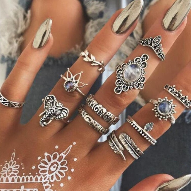 Bohemia Simple Design Geometric Finger Ring Sets For Women Snake Eye Stone Knuckle Rings Girls Fashion Jewelry daiiibabyyy