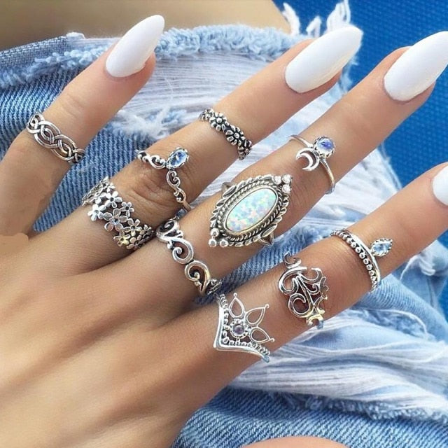 Bohemia Simple Design Geometric Finger Ring Sets For Women Snake Eye Stone Knuckle Rings Girls Fashion Jewelry daiiibabyyy
