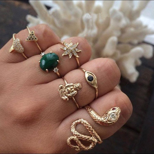Bohemia Simple Design Geometric Finger Ring Sets For Women Snake Eye Stone Knuckle Rings Girls Fashion Jewelry daiiibabyyy