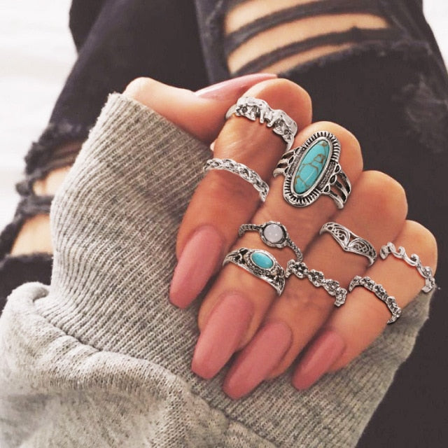 Bohemia Simple Design Geometric Finger Ring Sets For Women Snake Eye Stone Knuckle Rings Girls Fashion Jewelry daiiibabyyy