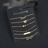 Bohemian 6pcs/lot Anklets Sets For Women Anklet Bracelet on Leg Gold Heart Love Bar Infinity Foot Chain Ankle Beach Jewelry daiiibabyyy