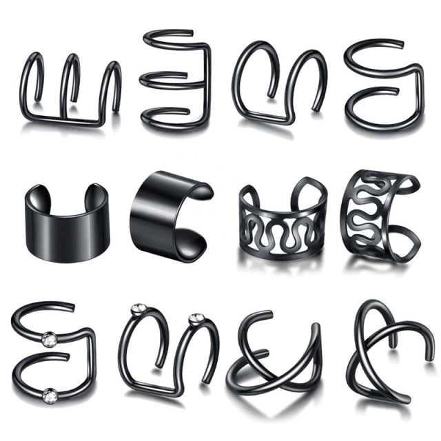 5pcs/Set women Clip Earrings  Without Ear Hole Simple Retro Romantic Double C Cartilage U-shaped double-layer Jewelry Hot Sale daiiibabyyy