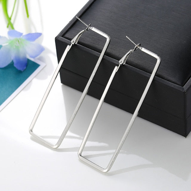 BLIJERY Trendy Oversize Geometric Big Hoop Earrings For Women Basketball Brincos Exaggerated Large Square Earrings Punk Jewelry daiiibabyyy