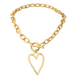 AENSOA Punk Gold Color Bih Hollow Heart Pendant Necklace for Women Imitation Metal Choker Necklaces Female  Fashion Jewelry daiiibabyyy