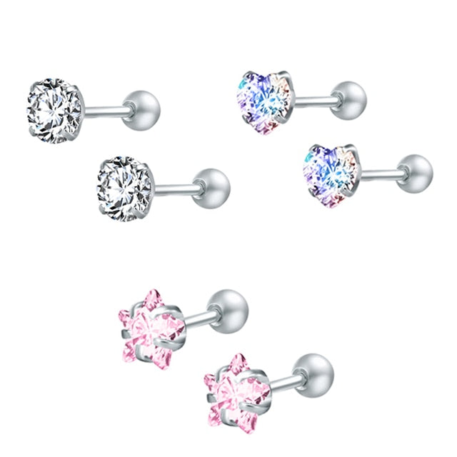 ZS 2020 CZ Stud Earings Set For Women 3 Pairs Stainless Steel Earrings Set Fashion Style Crystal Earrings Jewelry daiiibabyyy