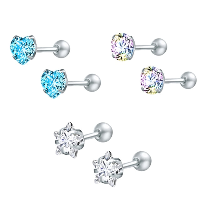 ZS 2020 CZ Stud Earings Set For Women 3 Pairs Stainless Steel Earrings Set Fashion Style Crystal Earrings Jewelry daiiibabyyy