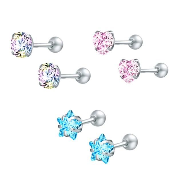 ZS 2020 CZ Stud Earings Set For Women 3 Pairs Stainless Steel Earrings Set Fashion Style Crystal Earrings Jewelry daiiibabyyy