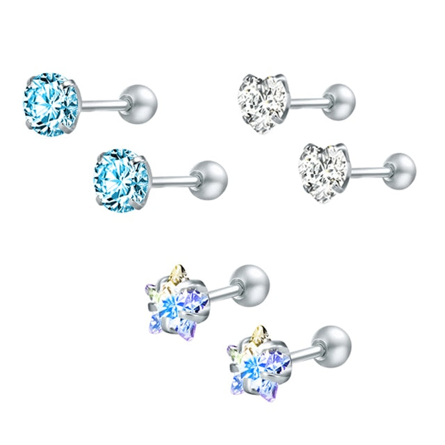 ZS 2020 CZ Stud Earings Set For Women 3 Pairs Stainless Steel Earrings Set Fashion Style Crystal Earrings Jewelry daiiibabyyy