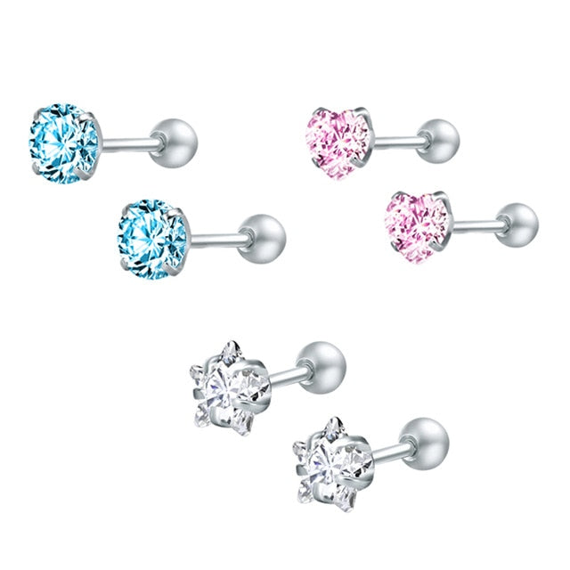 ZS 2020 CZ Stud Earings Set For Women 3 Pairs Stainless Steel Earrings Set Fashion Style Crystal Earrings Jewelry daiiibabyyy