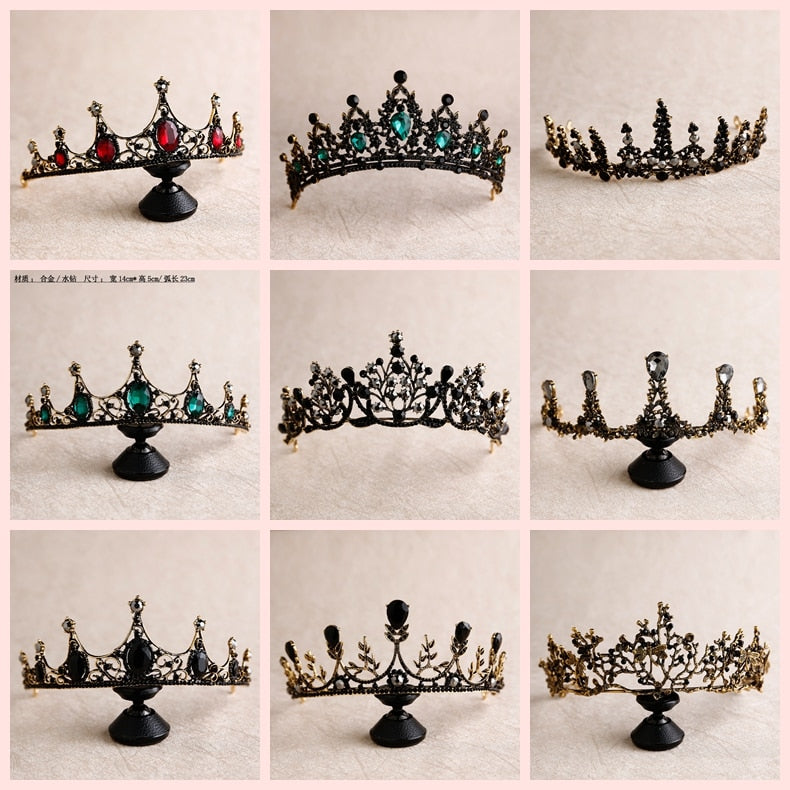 bride retro black crystal crown queen tiara brides wedding jewelry hair accessories daiiibabyyy