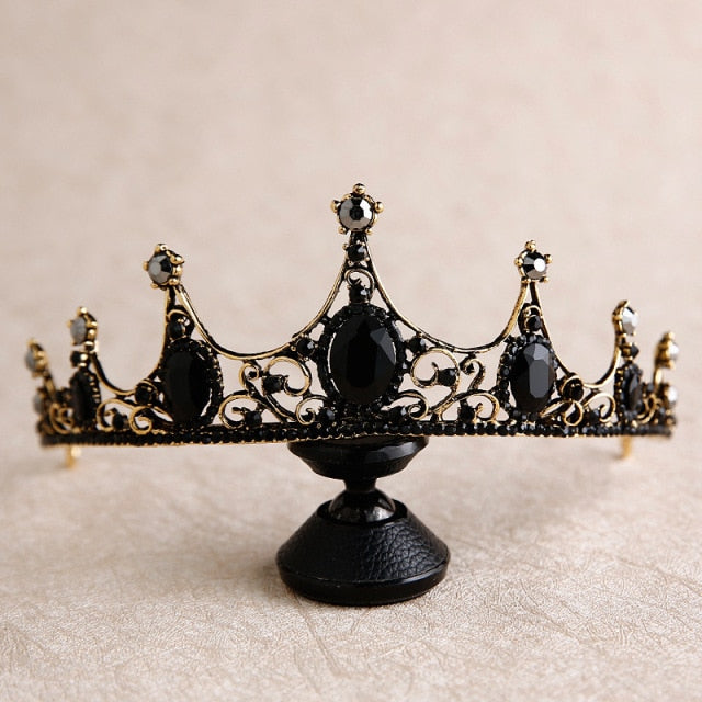 bride retro black crystal crown queen tiara brides wedding jewelry hair accessories daiiibabyyy