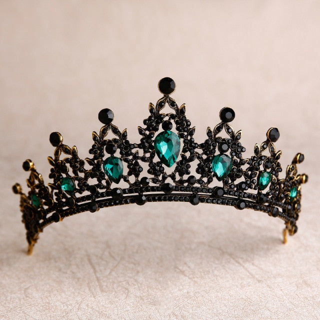 bride retro black crystal crown queen tiara brides wedding jewelry hair accessories daiiibabyyy